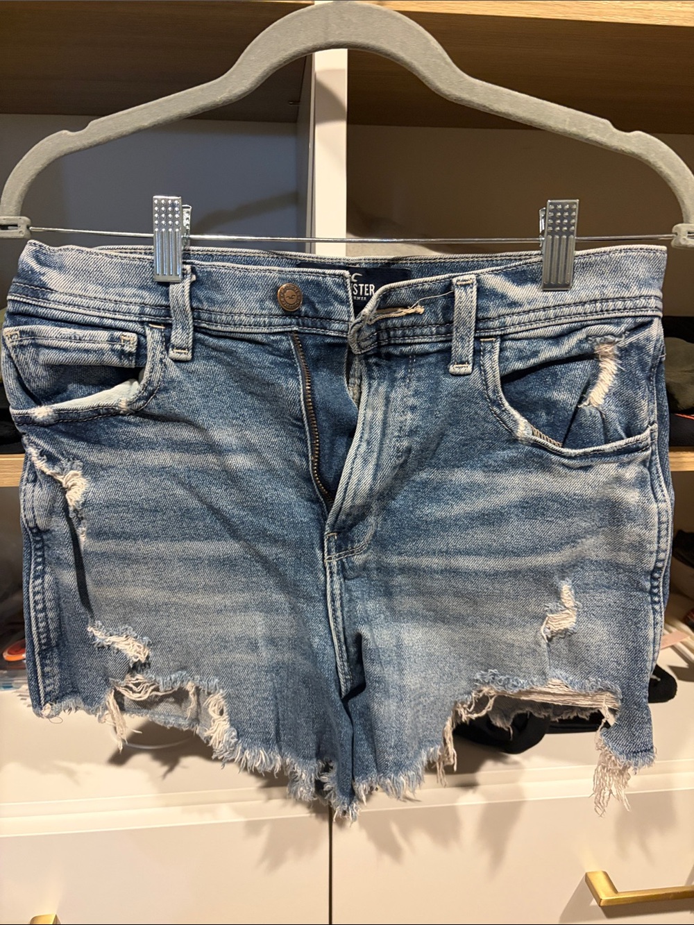 Hollister Light Blue Distressed Denim Cutoff Shorts